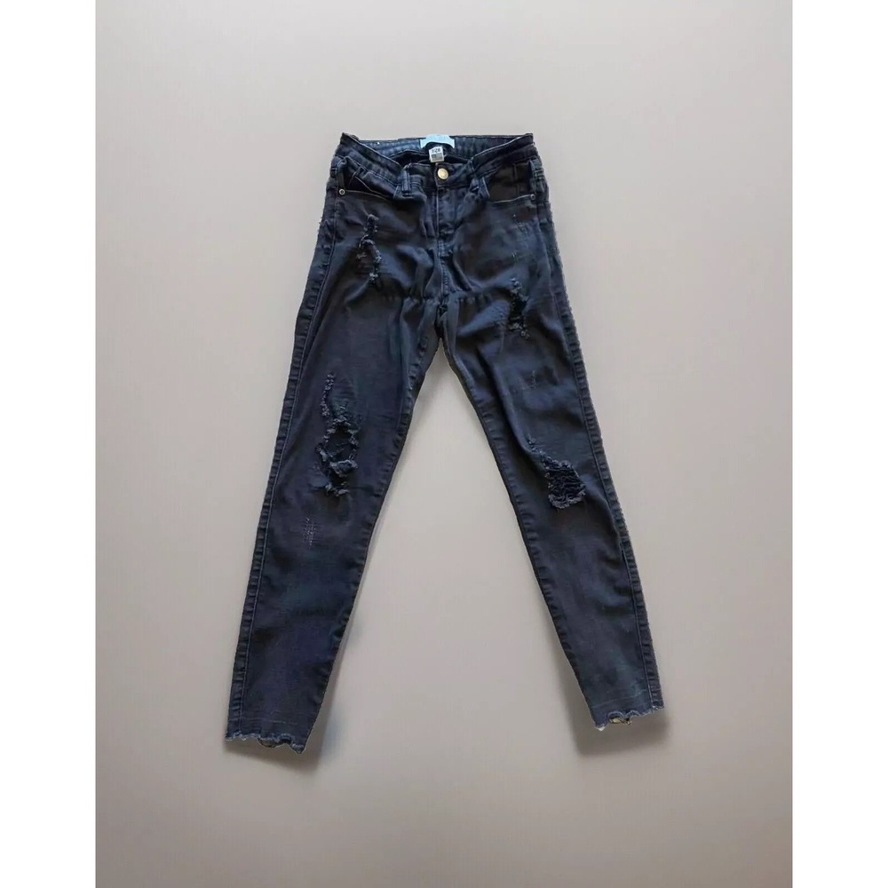 Judy Blue Size 7/28 Black Skinny Jeans Distressed Ripped Raw Hem Stretch JB8548